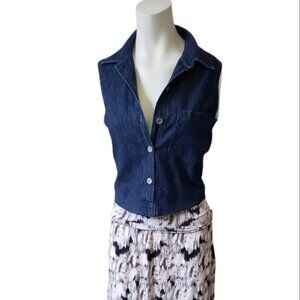 HL Designs size 10 vintage sleeveless button down denim jean blouse shirt
